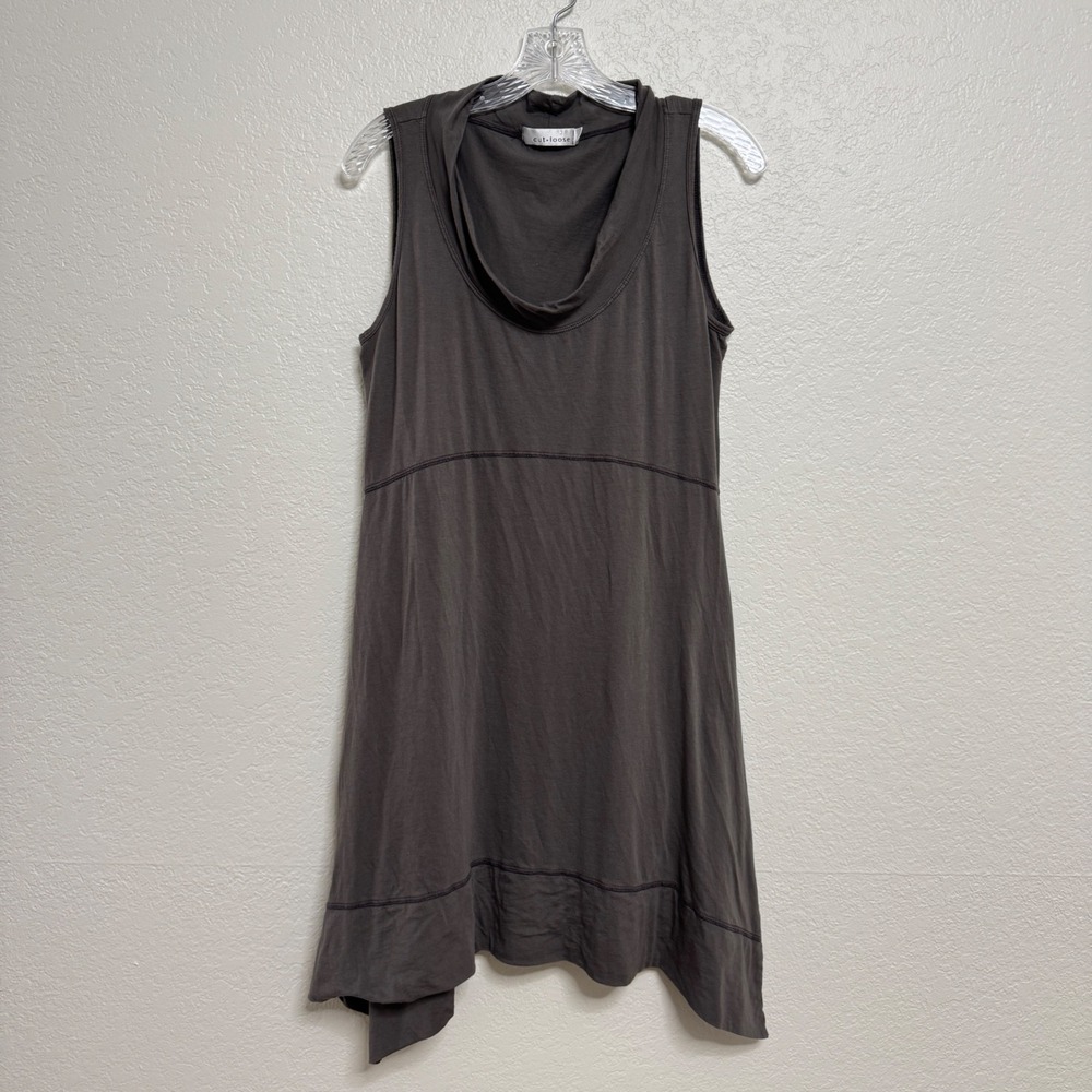 Cut Loose Dress Womens Medium Gray Cotton Scoop Neck Sharkbite Hem Lagenlook